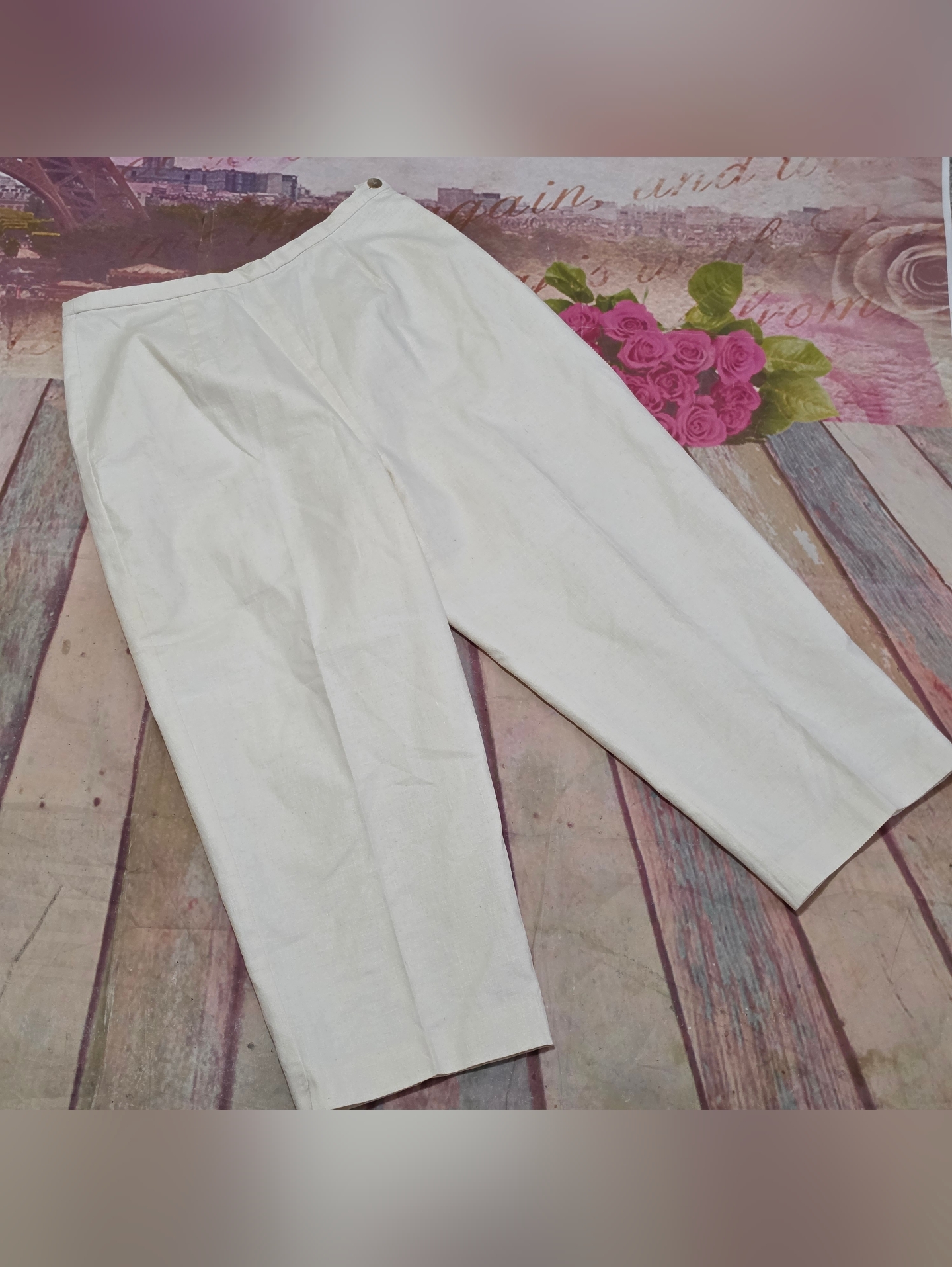 Worthington Stretch Cream Capri Pants Sz 10 Tall Linen Blend